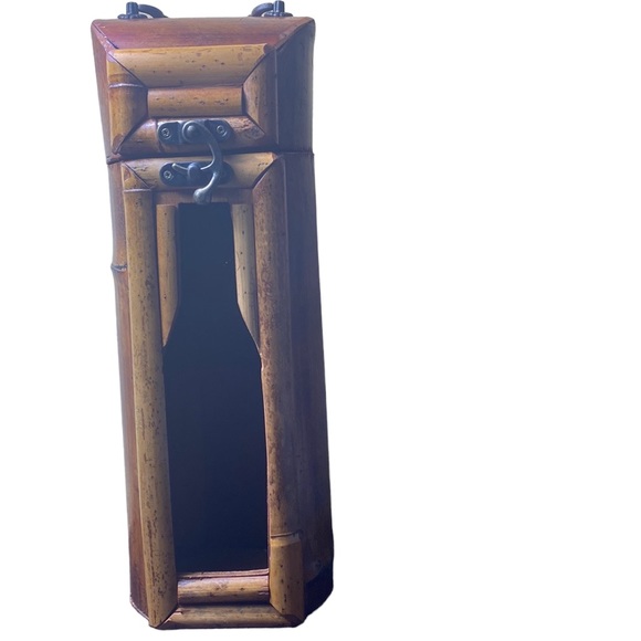 Vintage Bamboo Wood Wine Bottle Box Container Carrier Case
